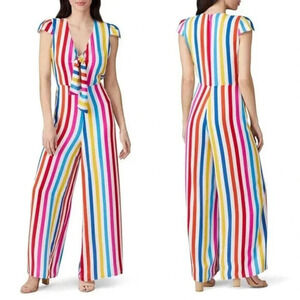 Color Me Courtney Sheree Jumpsuit Size 6 Rainbow Stripe Maximalist Vacation